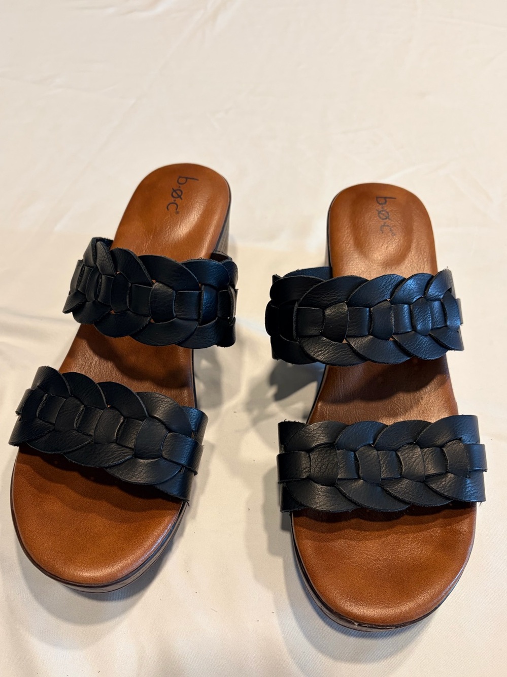 b.o.c. Jillian Black Braided Double Strap Wedge Slide Sandals Size 11M